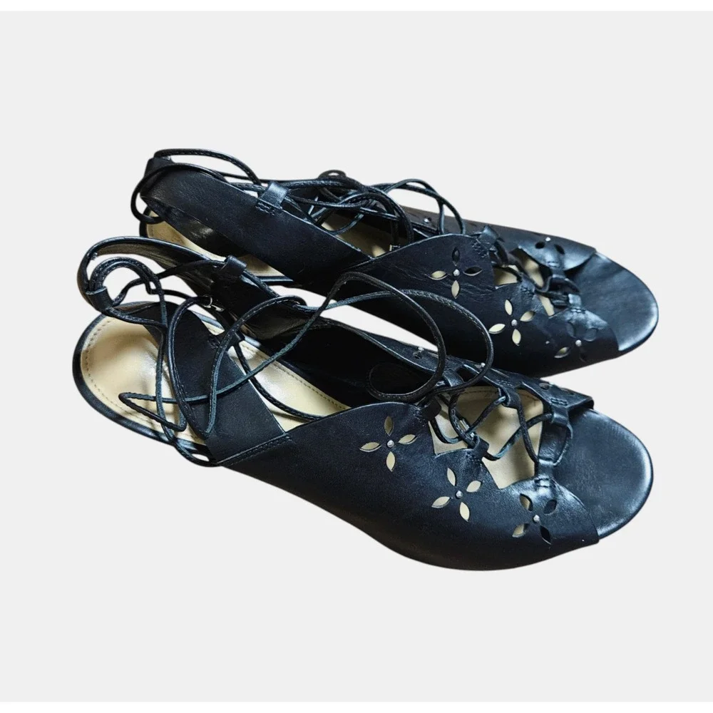 Michael Kors Thalia‎ Lace-Up Dress Sandals 9.5 M Peep Toe Cut Out Leather Black
